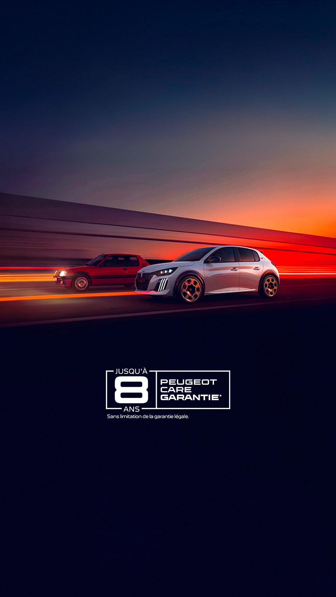 PEUGEOT 205 GTi and PEUGEOT E‑208 GTi driving side by side